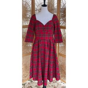 NWT Unique Vintage Red Plaid Lamar Swing Dress 50s Style Size XL 14